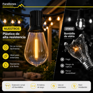 Extension ramal solar luz calida para exteriores con bombillos decorativos