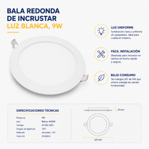Bala Panel LED 9W luz blanca