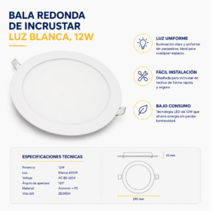 Bala Panel LED 12W luz blanca