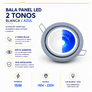 Bala Panel LED 2 tonos 15W blanca/azul