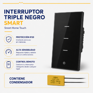Interruptor triple negro Smart Mercury