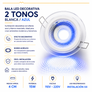 Bala Panel LED 2 tonos 15W blanca/azul