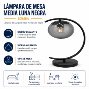 Lámpara de mesa media luna negra bomba P12