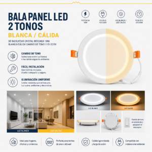 Bala Panel LED 2 tonos 18W blanca/cálida