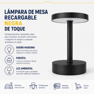 Lámpara de toque recargable 3 tonos negra