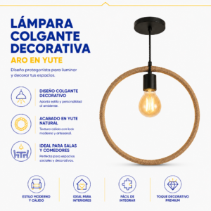 Lámpara decorativa en yute aro