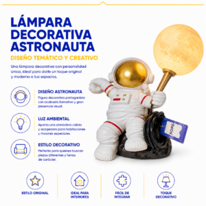 Lámpara astronauta con la luna en la mano