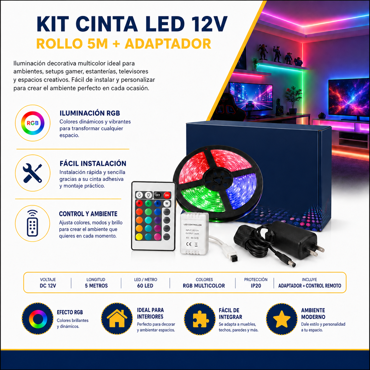Cinta LED x 5 metros con fuente