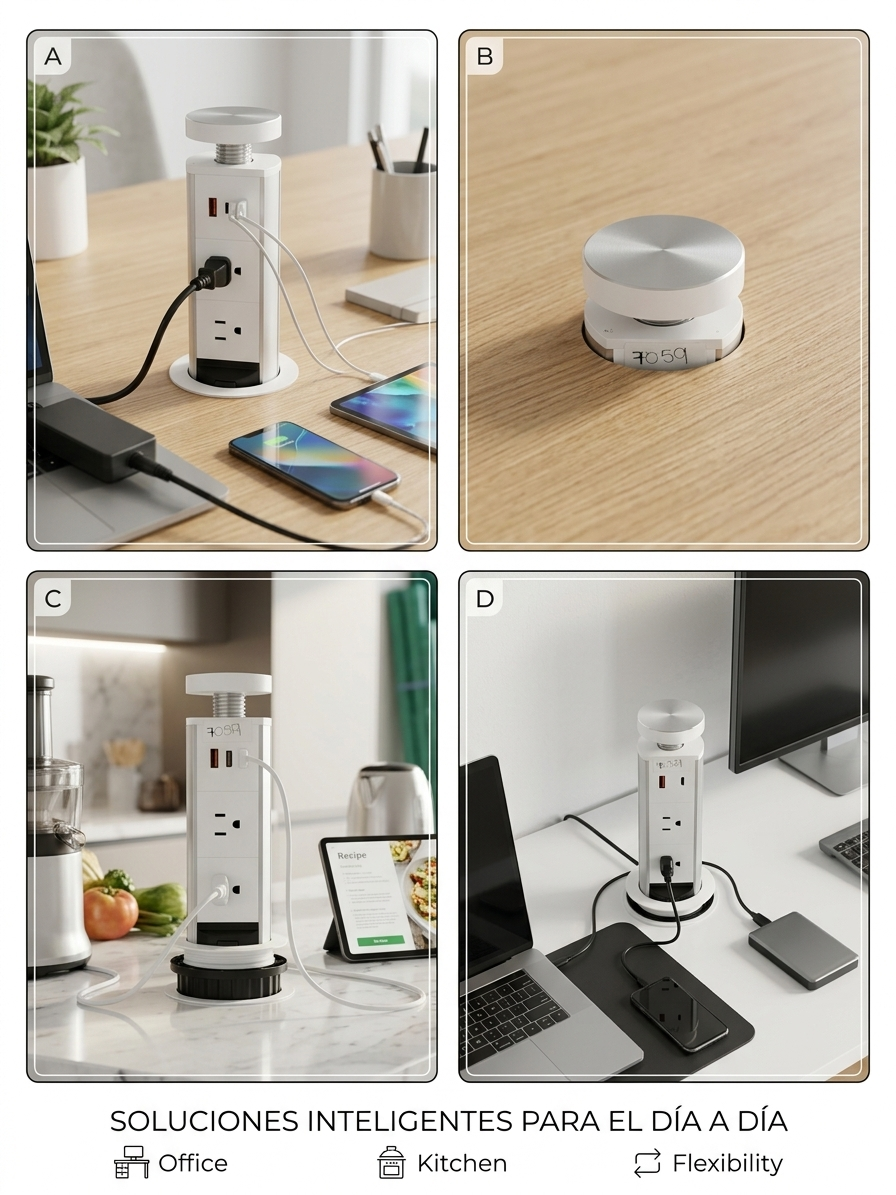 Multitoma Retractil de 2 puestos para Escritorio - Image 2